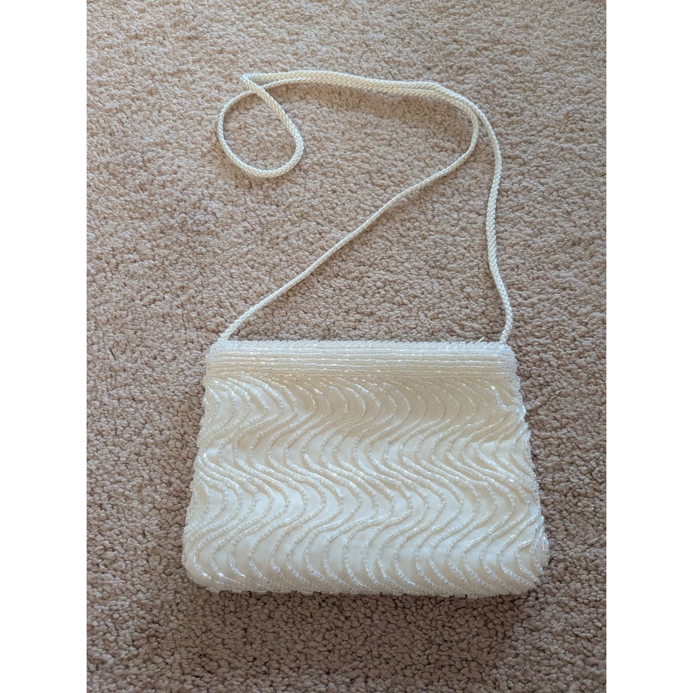 Carla Marchi Vintage White Beaded Evening Bag Wavy Iridescent Bridal Clutch MCM